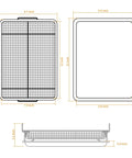 Diagram of Stainless Steel Air Fryer Basket and Crisper Tray 13x9.6 Inch 2-Piece Set dimensions for Oven Toaster Oven Convection