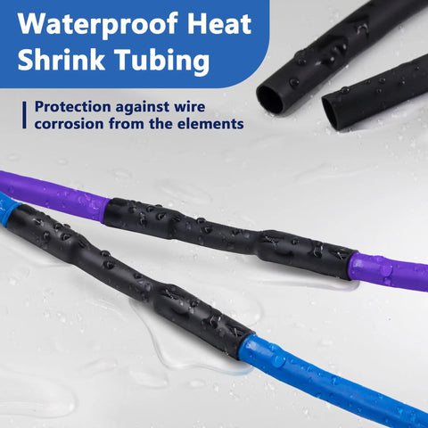 One Quarter Inch Heat Shrink Tubing With Adhesive Lined Dual Wall, 33 Foot Roll, Marine Grade Waterproof Shrink Wrap For Wire Insulation In Electrical, Automotive And Industrial Projects, Three To One Shrink Ratio, Black black heat shrink tubing on wired connections