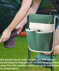 Heavy Duty Garden Kneeler And Seat Stool With Folding Bench Large Tool Pocket in use for weeding with soft EVA kneeling pad
