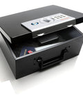 Compact Fireproof Safe Box With Digital Keypad Lock For Home Use, Stash Safe for jewelry, cash, and documents, open view.