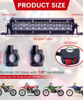 Beefed Up Dirt Bike Light Bar 60W 2500LM Plug N Play Front Headlight Kit For 7 8 Inch Handlebars dimensions and components