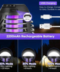 Rechargeable Mosquito Zapper For Indoor Outdoor Use, UV Light Bug Killer Attracts Mosquitoes Flies Gnats Moths No Odor Mess Free Non Toxic IPX6 Waterproof Insect Trap For Home Patio Backyard Camping with USB charging and 2200mAh battery