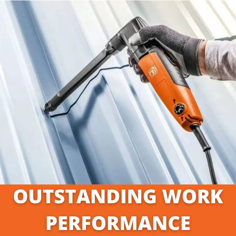 Compact Metal Nibbler Power Tool Featuring 22 Gauge Cutting Capacity For Roofing And Facade Work, cutting metal sheets.
