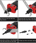 Steps to use 3 In 1 Rivet Nut Tool Kit With 14 Inch Rivet Gun And Six Metric Mandrels, including assembly and disassembly