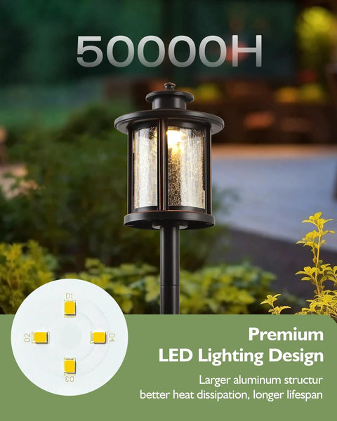 Sweet Low Voltage Outdoor Pathway Lighting Kit 12V 3000K Warm LED Walkway Lights with crackled glass orb, 50000H lifespan