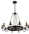 Black Industrial Wagon Wheel Chandelier Pendant Light For Kitchen Rustic Farmhouse Round Candle Style 10 Lights E12 Base Adjustable Height Ceiling Fixture