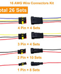 Waterproof 16 AWG Wire Connectors Kit For Auto Electrical Systems With Quick Disconnect Pins 1 To 4 Pin Sets 26 Total Kits