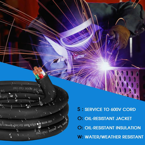 Beefy 6/4 SOOW Cable 6 AWG 4 Conductor Portable Power Wire 600V For Welder Generator And Outdoor Use Water And Oil Resistant