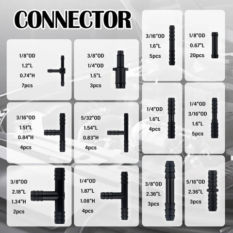Awesome 6 Feet Long Premium Silicone Vacuum Hoses Kit For Auto Engines With 1/8 To 3/8 Inch Sizes And A Full Set Of 64 Fittings Connectors For Car Repairs Mods, assorted connectors