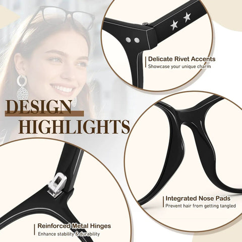 Focus on Nonprescription Fake Glasses With Clear Lenses And UV400 Protection Retro Oversized Frame Eyewear For Men And Women Unisex Style CN81 design details