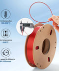 Person holding red spool of Silk PLA 3D Printer Filament Bundle, 6 Color Set In Gold Silver Red Green Blue Purple, 1.75mm diameter.
