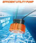 Above Ground Pool Cover Pump Submersible Sump Water Removal Tool With Drain Hose And 25-Foot Power Cord, 850 GPH Flow Rate