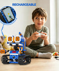 Child playing with 5 In 1 STEM Robot Building Kit With 560 Pieces For Ages 8 12 App Controlled Remote Control Coding Toys