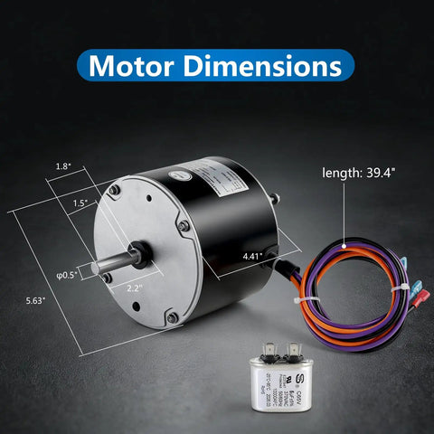 Solid Condenser Fan Motor 1/6 Horsepower 208 To 230 Volt 1075 Rpm Smooth Runnin Compressor Replacement Built Tough dimensions with capacitor.