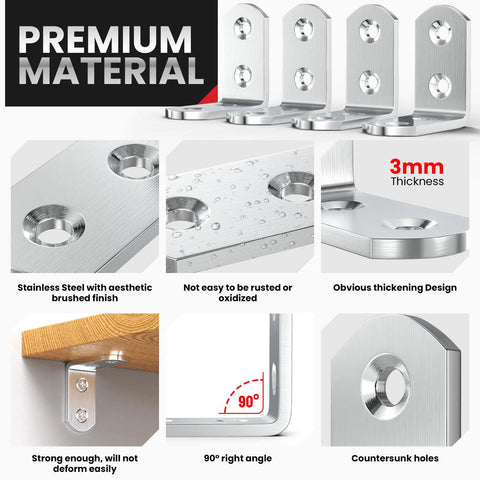 Heavy Duty Corner Braces 8 Pack Stainless Steel 40x40mm 3mm Thick Right Angle Brackets With Screws For Shelves Tables Dressers Chairs Silver Durable 90 Degree Wall Mount Hangers