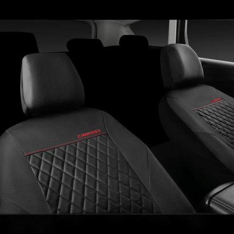 Premium Quilted Leather Front Seat Covers For Cars, Waterproof PU Vinyl, Airbag Compatible, Two Piece Set, Black interior view