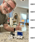 Man demonstrating Real Time Water Flow Meter For Irrigation And Garden Hose GPM Usage Monitor on kitchen counter