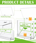 Image showing Green Ear Plug Dispenser With Cover And Front Pocket, Clear Acrylic Organizer For Table Or Wall Mount, big capacity 12x13x8 inches with flexible lid and easy access.