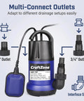 Heavy Duty Submersible Sump Pump With Automatic Float Switch, 1Hp Portable Utility Water Pump with various outlet connections