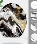 Marble Vein Round Resin Toilet Seat for Bathroom with stainless steel hinge and grip-tight bumpers, 14.5" x 16.5".