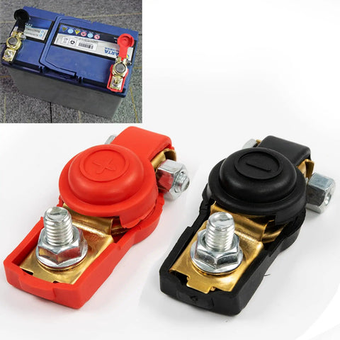 Top Post Brass Quick Release Battery Terminal Clamps Set for Auto Truck Caravan RV and Boat Applications, Red/Black