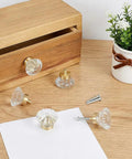 8 Pack Gold Crystal Cabinet Knobs With Screws, Glass Flower Dresser Pulls on wooden drawer with plant decor