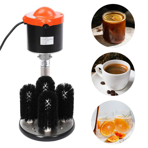Heavy Duty Commercial Electric Glass Cup Washer Featuring Five Brush Wine Glass Cleaning Machine And Six Hundred Cups Per Hour Bar Setup with motor.