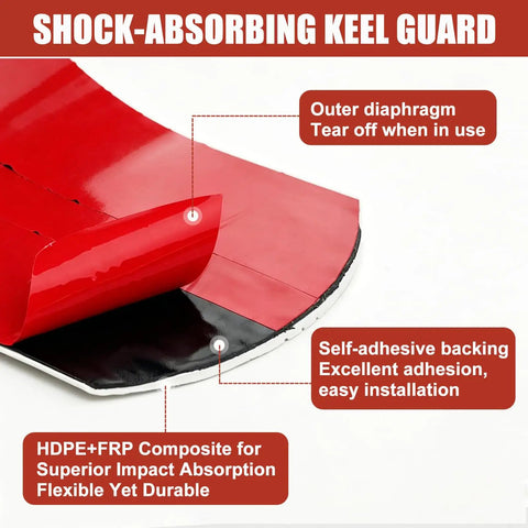 Heavy Duty Boat Keel Guard For Fiberglass And Aluminum Hulls Self Adhesive Strip, showing red and black HDPE material details.