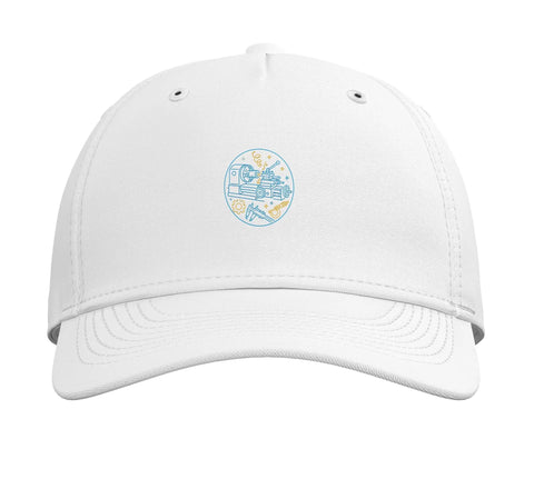 The Ultimate Adjustable Printed Baseball Hat For Machinist And CNC Guys featuring a white cap with a vise gauge square tool design.
