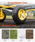 Close-up of 13-inch tires on Heavy Duty 1400 Lb Steel Garden Cart With 2 In 1 Utility Wagon All Terrain