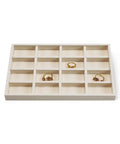 Totally Sweet Beige Linen Jewelry Display Tray With Sixteen Grid Slots For Rings Necklaces And Bracelets Ultra Soft Fabric Organizer with rings