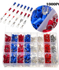Huge 1000Pcs Assorted Insulated Crimp Terminal Kit With 24 Types Spade Fork Ring And Pin Connectors For Electrical Cables And Wire Cord Repairs You Need, plastic organizer box