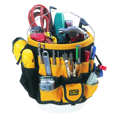 In And Out Bucket With 61 Pockets 36 Exterior Triple Row Pockets And 25 Interior Pockets Heavy Duty Tool Organizer Bag Black