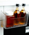 Two Pack Cabinet Door Organizer With No Fuss Adhesive Wall Mount Bins Clear Storage Caddies Stackable Baskets shown mounted on a cabinet