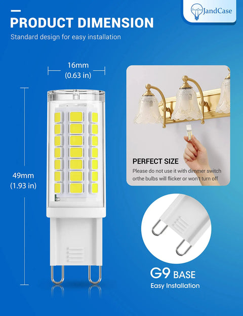 G9 LED Bulbs 5W Equal To 40W Halogen, 6000K Daylight White, 400 Lumens, G9 Base, 49mm height, 16mm diameter