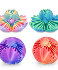 Gear Ball Fidget Toys 4 Pack For Stress Relief And Focus 3D printed multicolor gear spheres, open and closed views.