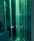 16W RGBW Fiber Optic Curtain Light Kit With Waterproof Sparkle Cables For Home Decor And Sensory Rooms Color Changing Waterfall Window Lights 9.8ft 3m Safe Outdoor Use And Easy Setup glowing green installation over window