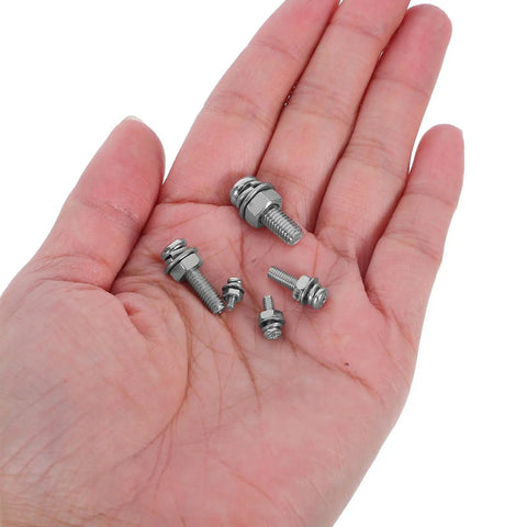 Zinc Alloy Cross Pan Head Screws Nuts And Washers Kit For Secure Machinery Assembly And Repair in a hand, showcasing hardware size.