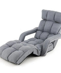 Grey Foldable Floor Lazy Cozy Sofa Indoor Chaise Lounge With 6 Adjustable Backrest Positions And 8 Footrest Levels Folding Chair Bed