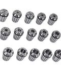 WALFRONT ER25 Spring Collet Set 15pc Carbon Steel Chuck Kit 2-16mm precision collets arranged for CNC milling and engraving use.