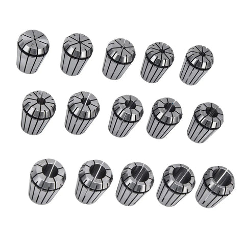 WALFRONT ER25 Spring Collet Set 15pc Carbon Steel Chuck Kit 2-16mm precision collets arranged for CNC milling and engraving use.