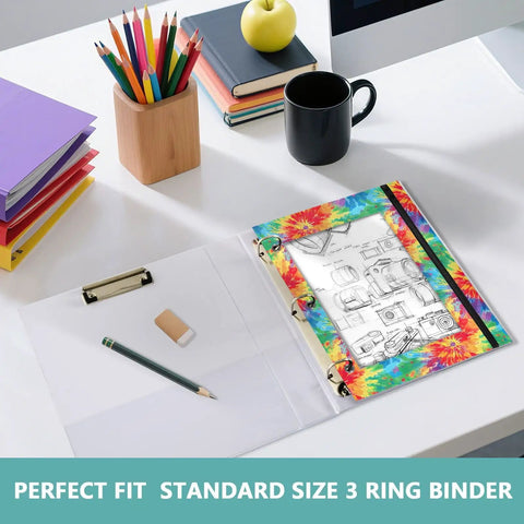Tie Dye Zippered Coupon Organizer For Binders With Three Grommet Holes Store Card And Rebate Slips Keeper on desk with pencils