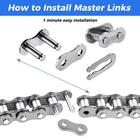 Installation guide for 428 Roller Chain Kit, 20 Feet, 478 Links, 08B Simplex Chain for chain driven sliding gates and garage openers.