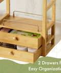 Bamboo Bathroom Countertop Organizer With 2 Tier Makeup Storage And 2 Drawers, Vanity Shelf featuring open drawers with items