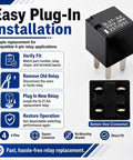Ford Oil Pump Starting Relay 12V DC 20A, 4 Pins, Replacement Pack of 2 for 5L3T-AA, Compatible With Ford Vehicles, High Quality Automotive Relay for Reliable Engine Start and Long Lasting Performance. Black 4-pin relay with bottom connector view