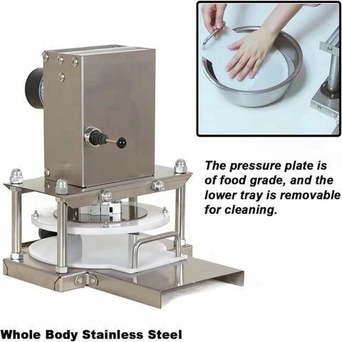 Killer Quality Electric Pizza Dough Presser And Pastry Roller Sheeter with stainless steel body and removable tray for easy cleaning.