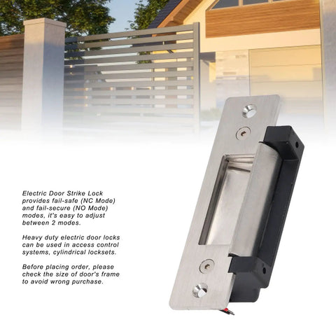 Heavy Duty 12V Electric Strike Lock Built Like A Tank For Ironclad Door Security And Plug And Play Access Control Installation Fits Standard Cylindrical Latch Sets And Entry Doors, stainless steel design.