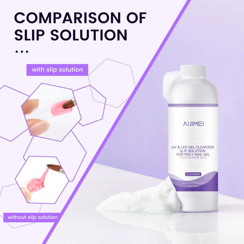 Polygel Nail Slip Solution Kit 120ml For Polygel Builder Nails Hard Gel Cleanser With Dual End Brush, Glass Mixing Cup, Lint Free Wipes, And Nail Art Tool For Smooth, Even Application. bottle with slip solution and nail gel comparison