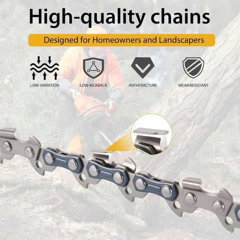 Close-up of a chain from the 16 Inch Chainsaw Bar And Chain Kit With 3 Eighth LP Pitch And.050 Gauge 56 Drive Links Includes 4 Chains 1 Bar 1 File And Gloves