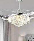 48 Inch Crystal Chandelier Fandelier With Remote Control Retractable Blades Dimmable LED Light Panel Adjustable Color Temperature